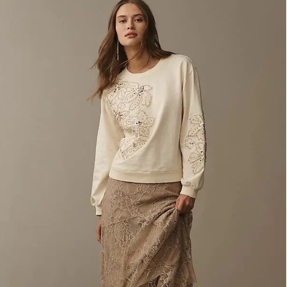 Anthropologie Cream Embellished Top - Picture 3 of 12